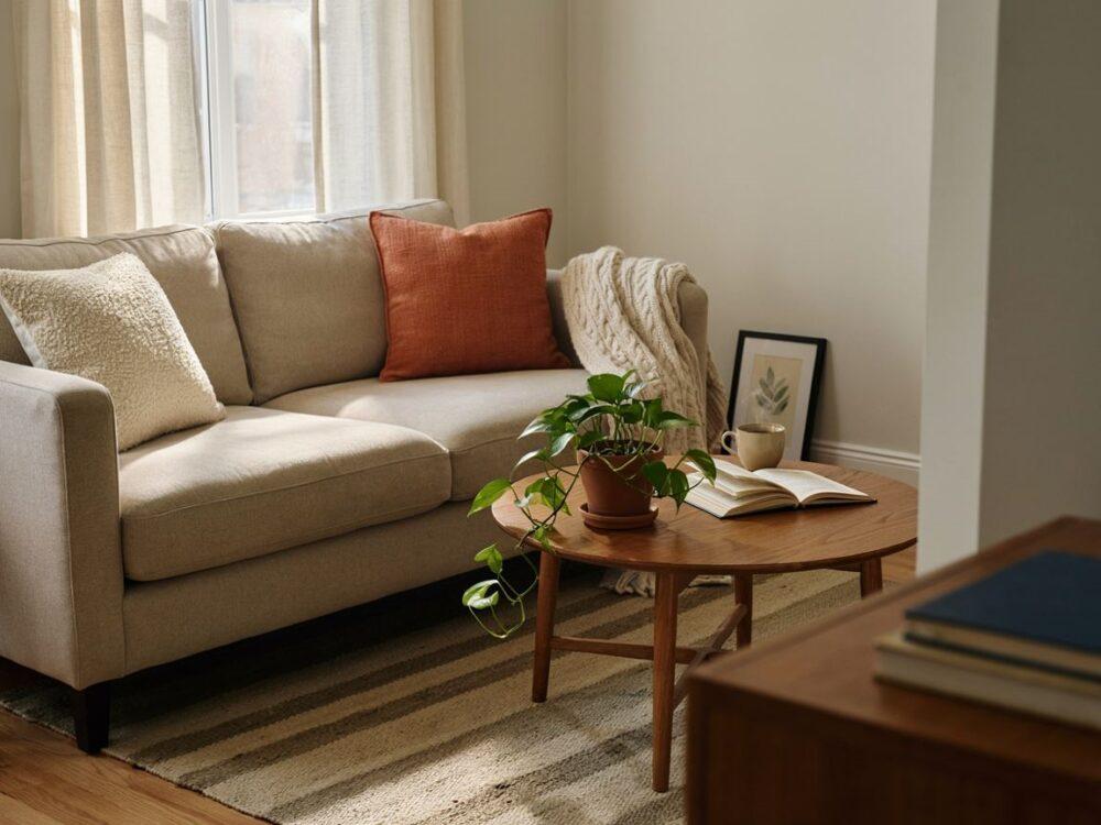 kompaktowa sofa w małym salonie
