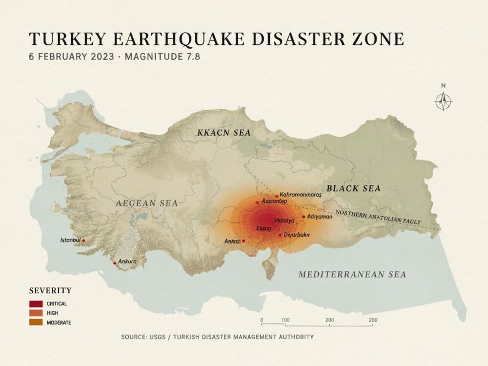 mapa trzęsienia ziemi w Turcji
