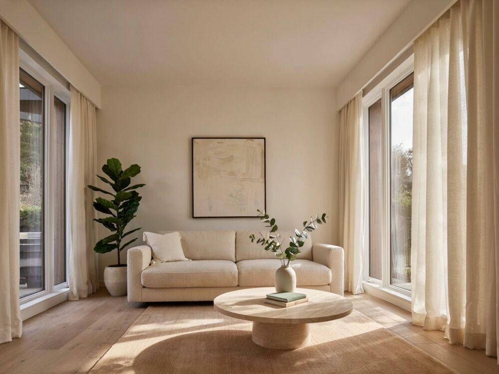 minimalistyczny salon z jasnymi ścianami