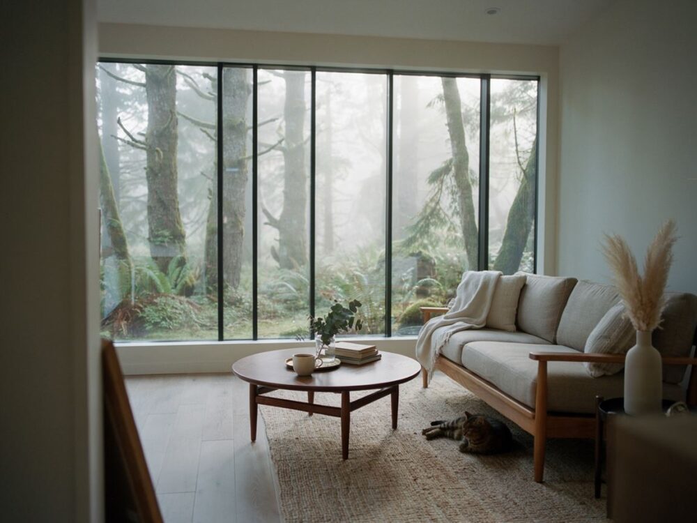 nowoczesny salon z dużym oknem