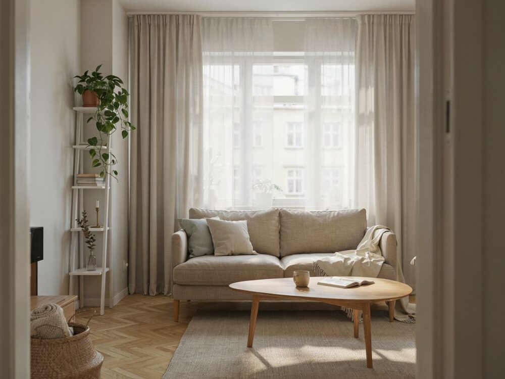 przytulny salon z naturalnymi dodatkami