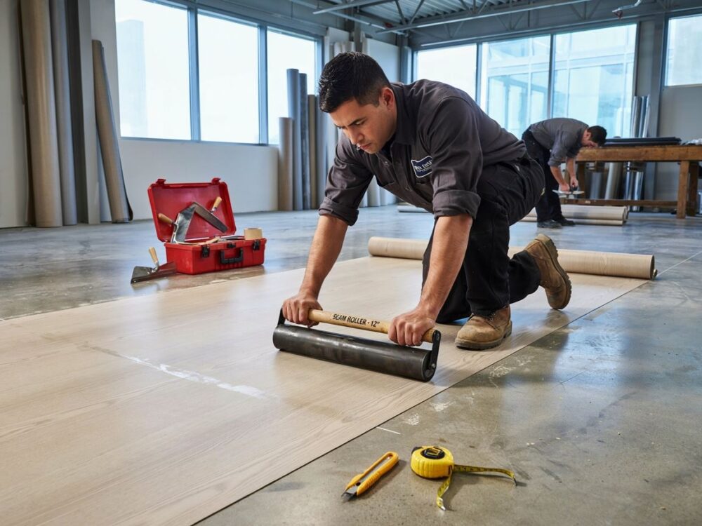 rozkładanie linoleum na betonie
