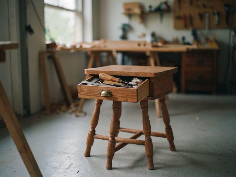 taboret drewniany z szufladą