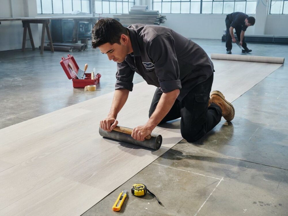 wykańczanie krawędzi linoleum na betonie